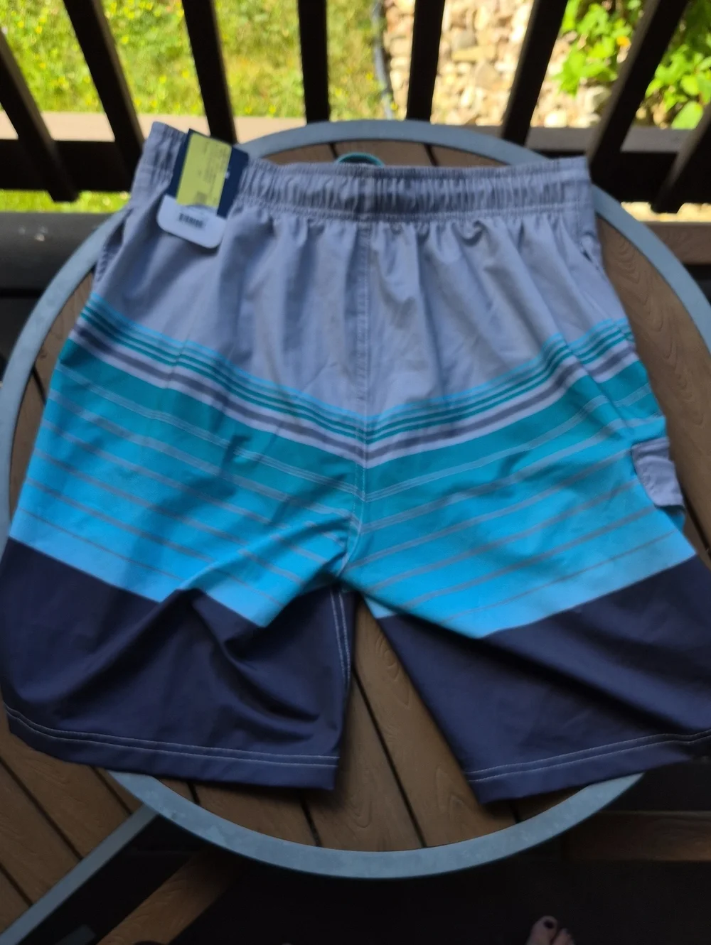 George Men's Small  Blue Striped Swim Trunks with Drawstring - New